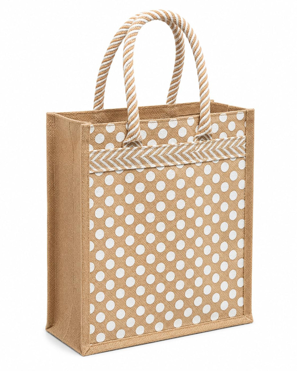 MOZU BAZAAR Jute Lunch Bag with Zip | Lunch Box Bag for Office Use | Jute Bag for Lunch | Jute Bags for Women & Men, Shopping, Grocery & Office Essentials (Polka Dot)