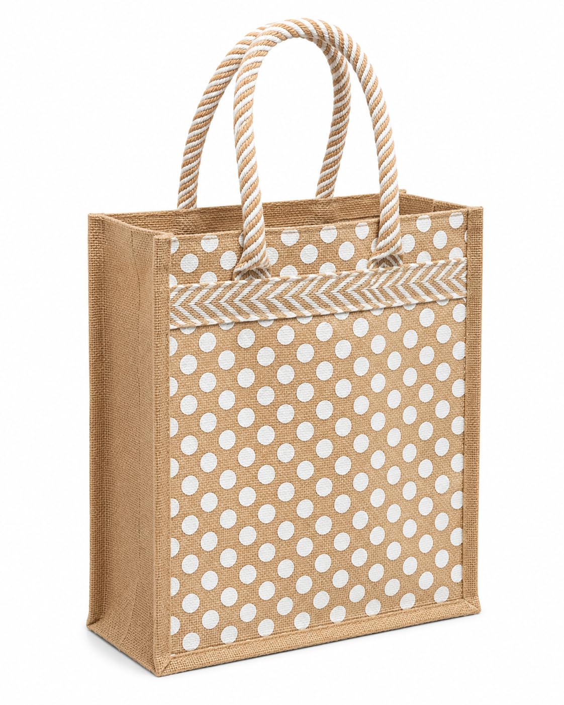 MOZU BAZAAR Jute Lunch Bag with Zip | Lunch Box Bag for Office Use | Jute Bag for Lunch | Jute Bags for Women & Men, Shopping, Grocery & Office Essentials (Polka Dot)