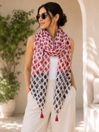 ESTA Women Scarf|Stole For Women|Scarf For Women Stylish|Stall For Women|Modern chic Face Cover Head Wrap |Ikat Inspired Printed Tassel Stole red .black color|180x50cm
