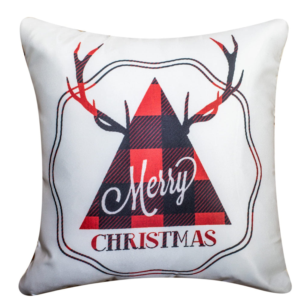 Vendola Decorative Merry Christmas Satin Cushion Cover 20 Inch x 20 Inch Set of 5, 20X20 Cushion Cover, Cusion Covers for Sofa, White and Red Colour, Reindeer, Deer Print, (20X20 Inches)
