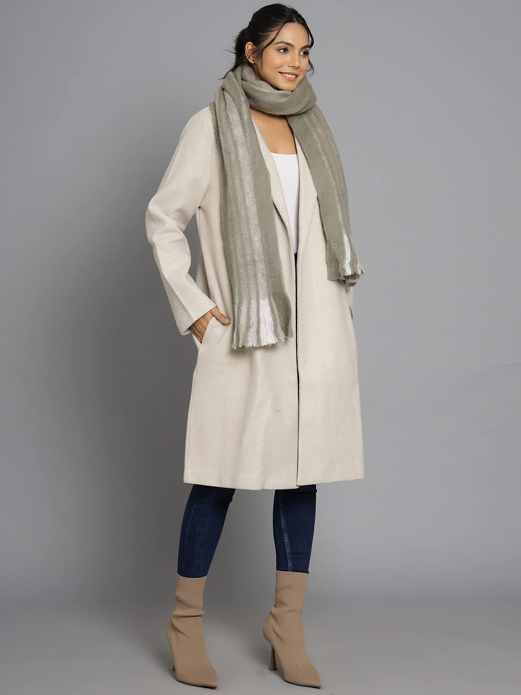 Ravaiyaa - Attitude is everything Women's Cashmere Wool Acrylic Scarf Winter Long Scarves, Neck Wrap 72 X 14 Inch (Grey)