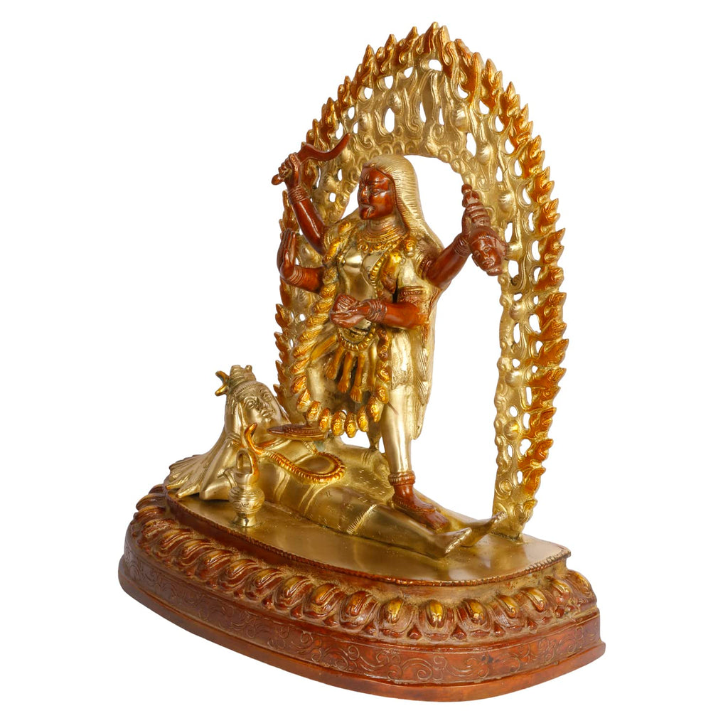 ARTVARKO Maa Kali Statue Brass Kalika Kaali with Shiva Idol Temple Puja Sculpture (LxBxH in Inches 11x5.5x12, 6.2 Kg)