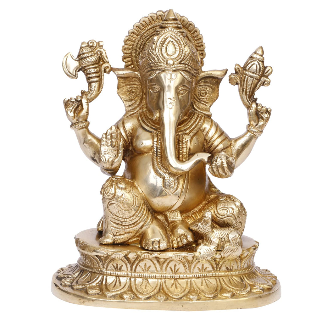 ARTVARKO Brass Lord Ganesha Idol Statue Ganesh Ganpati Sitting on Lotus Murti for Entrance Home Décor Diwali Decoration Pooja Gift 8.5 Inch