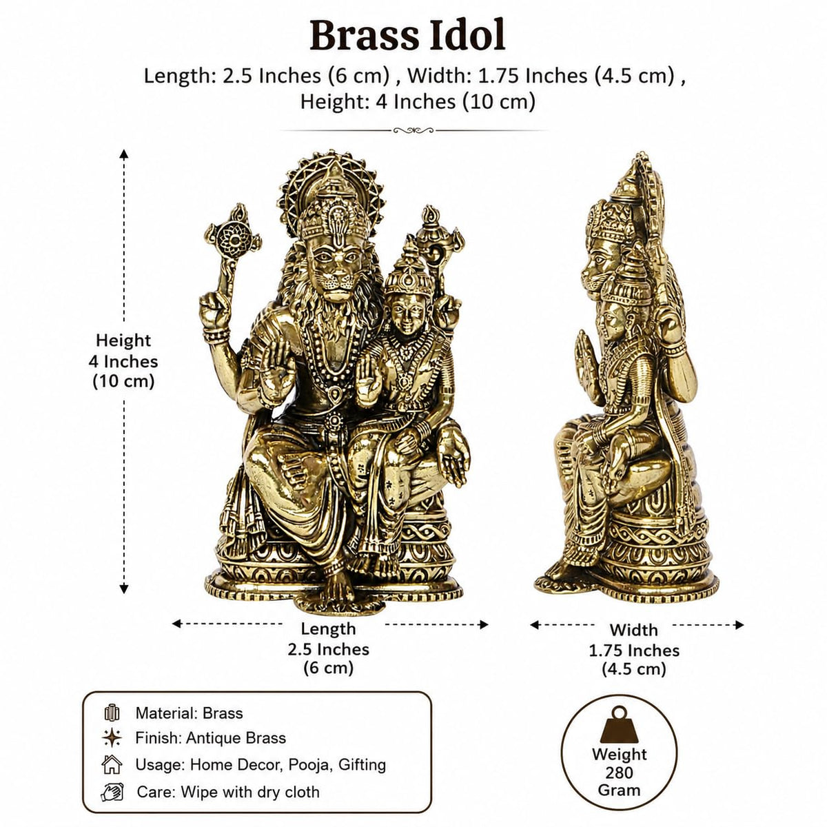 ARTVARKO Brass Lakshmi Narasimha Murti Vishnu Laxmi Narayan Narasingha Swamy Idol Statue for Puja Home Decor Gift (6x4.5x10 cm)