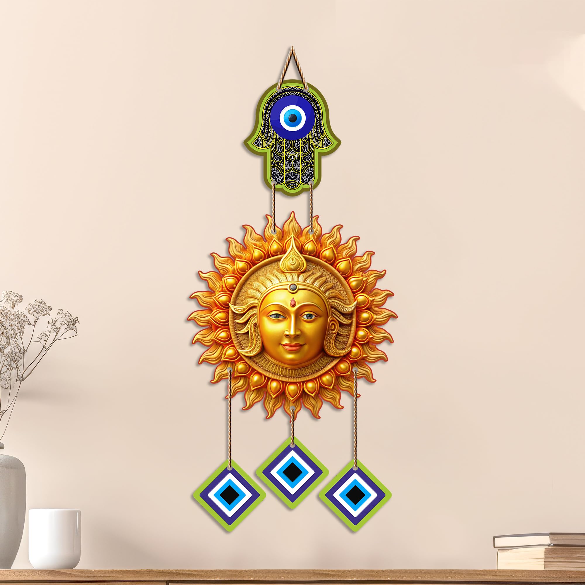 Artvibes Sun Face Evil Eye Wall Hanging for Home Entrance Door Decor | Nazar Battu Protection Hanging for Living Room Bedroom Office | Vastu Positive Energy Good Luck Decorative Gift (WH_85125N)