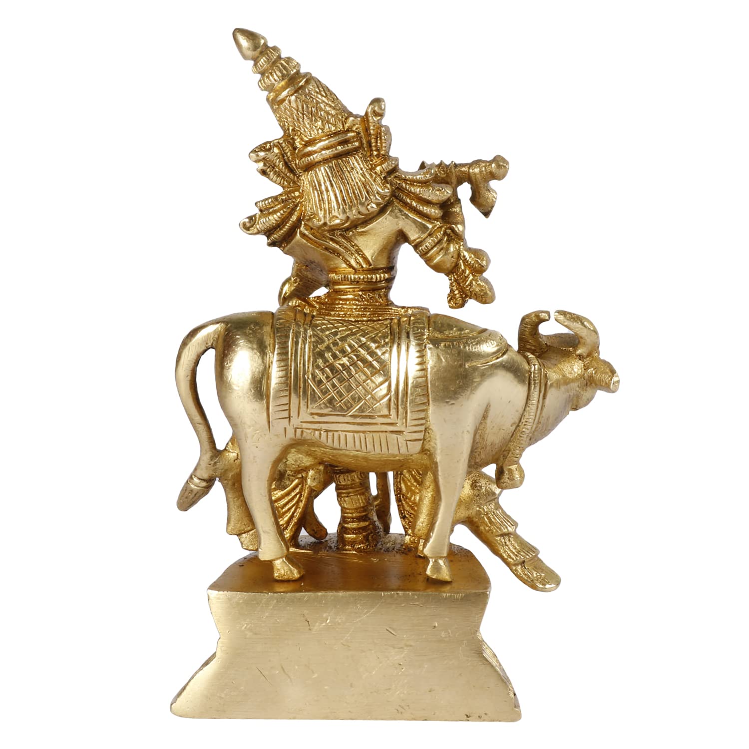 SVARUP Brass Krishna Bhagwan Idol with Gau MATA in Gold Color Height 5 Inch