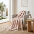 SAJAVAT HOME Hand Crafted Cotton Sofa Throw Blanket | Baby Pink & Beige All-Season Throw for Sofa, Couch & Bed | Soft Lightweight Knitted Design with Tassels | 80×52 Inches (204×132 cm) Kafalo