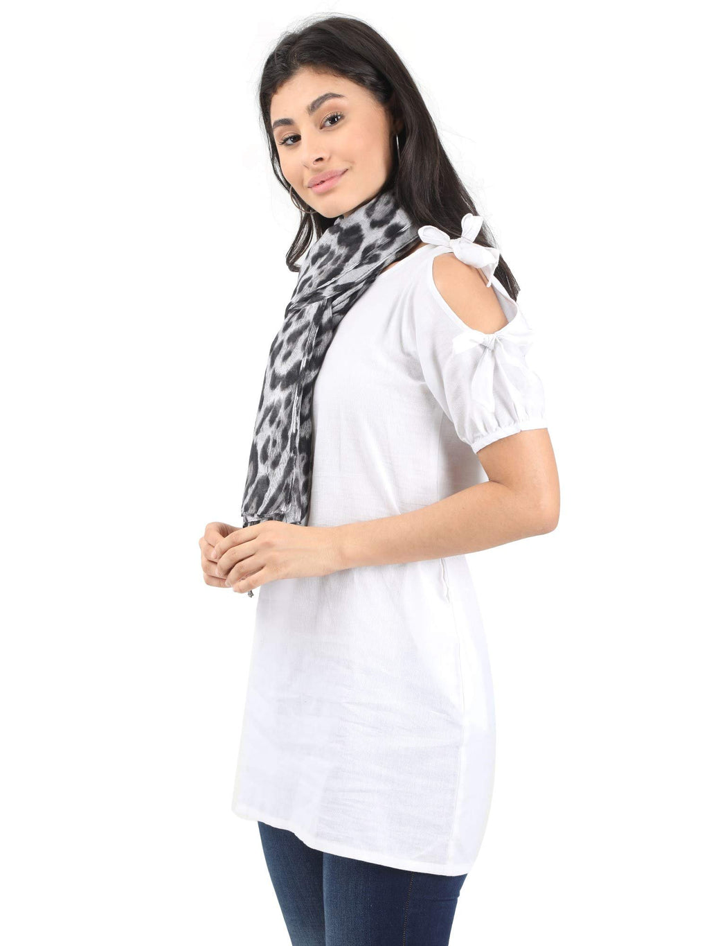 FabSeasons Women's Bold Leopard Printed Scarf, Stole & Shawl | Lightweight Cotton Fabric | Soft, Large Size Neck Wrap Accessory for All Seasons | 80 x 180 Cms