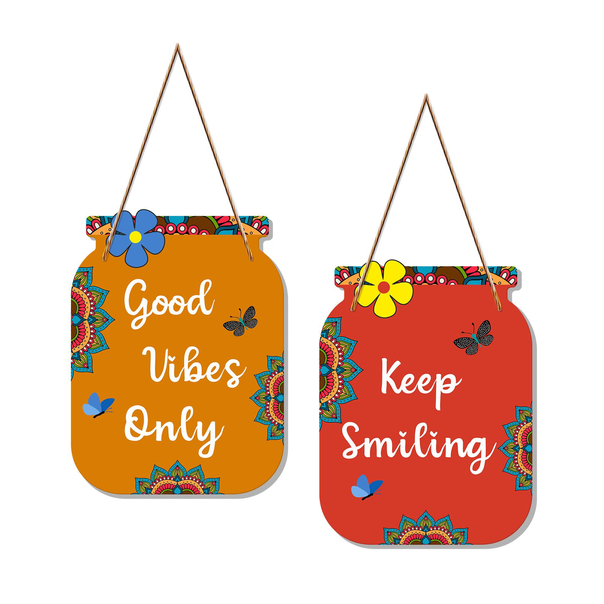 Artvibes Good Vibes Only Quote Decorative Wall Hanging Ornaments | Quotes Decor Item | Wall Accent | Office Decor | Inspirational Quotes Wall Art | Mdf Wall Decoration | Gifts (WH_6805N), Set of 2