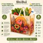 SHIBUI Big Heavy Duty Large Eco Waterproof Cotton Canvas Cloth Grocery Shopping Bag for Men Ladies Vegetable Milk Fruits with Hand Carry Handle Lunch Box Jhola Tote Bags (3, Flower Print)