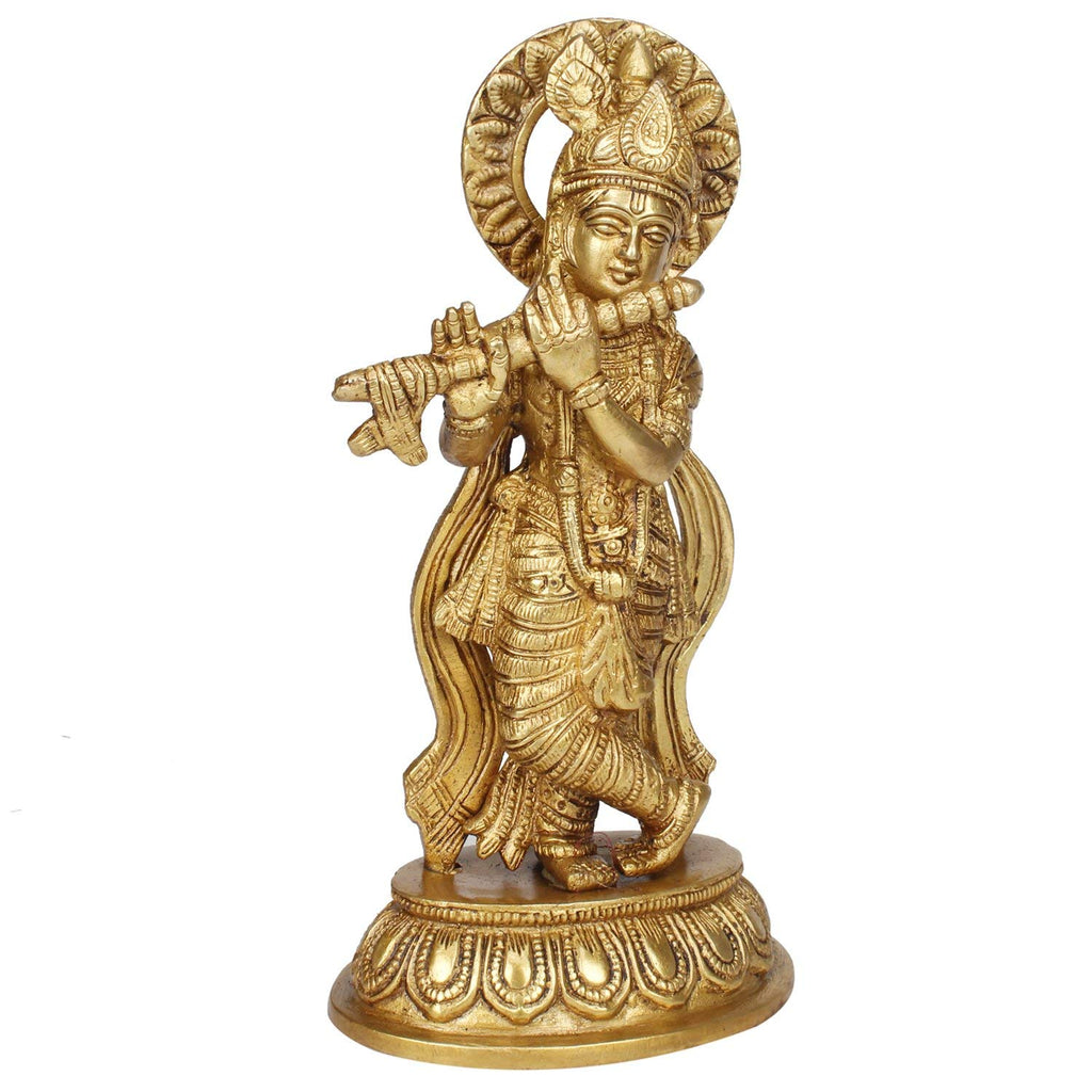 SVARUP Brass Lord Krishna Idol Figurine Krishna Sculpture Decorative Showpiece Home Office Temple Gift Height 8 Inches