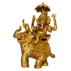 ARTVARKO Brass Ganesha Idol Ganesh Sitting on Elephant with Rat Mooshak Singhasan Ganpati Murti for Home Office Entrance Decor Diwali Pooja Golden Height 9 Inches