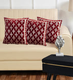 DECOMIZER Jacquard Geomteric Cushion Covers 24 Inch X 24 Inch Set Of 3 Ethnic Motifs 240 TC Cushion Covers,Design- Plus,Color- Maroon