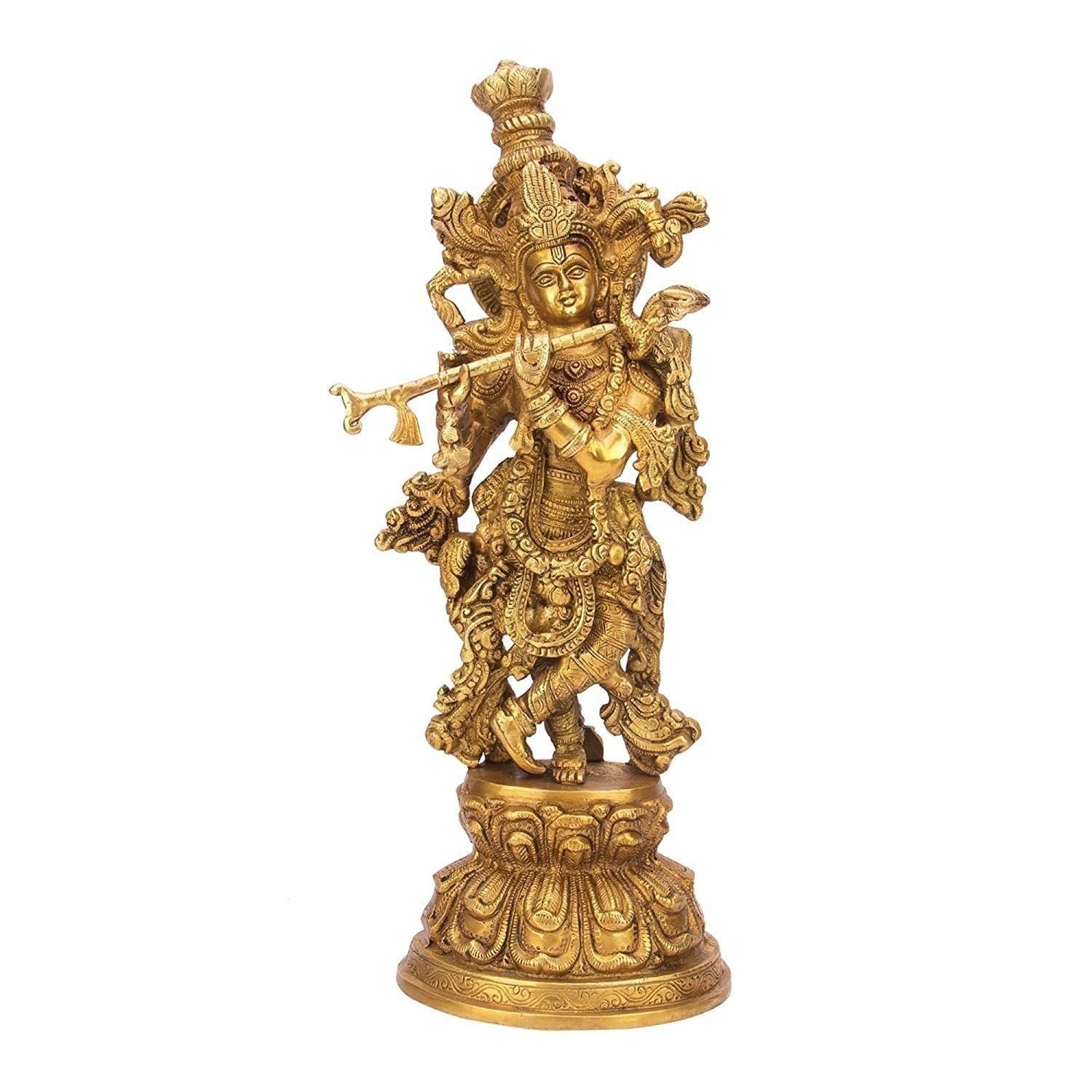 ARTVARKO Big Brass Lord Murli Manohar Krishna Krishan Brass Statue Murti for Temple Puja Gift & Home Décor Height 15 Inches