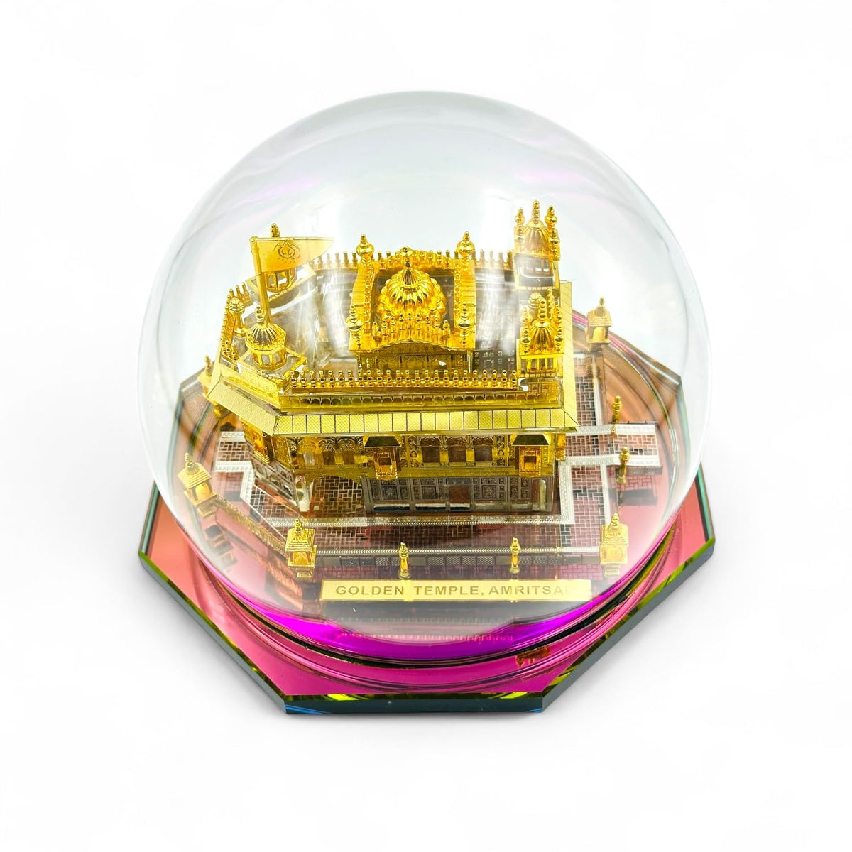 Bhanu Priya 24K Gold Plated Golden Temple Amritsar Miniature Replica in Glass Dome | Souvenir Showpiece for Home Decor, Office Desk, and Gifts (Medium) (13 * 13 * 10cm)