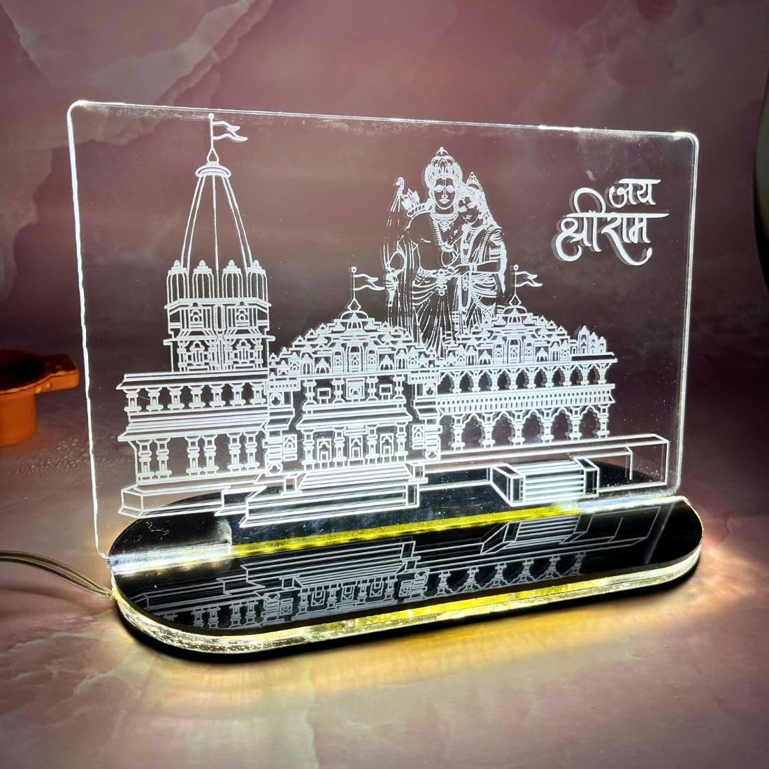 Zesta 3D Acrylic Ram Mandir Ayodhya Model With Halogen Light for Home, Office - Warm White