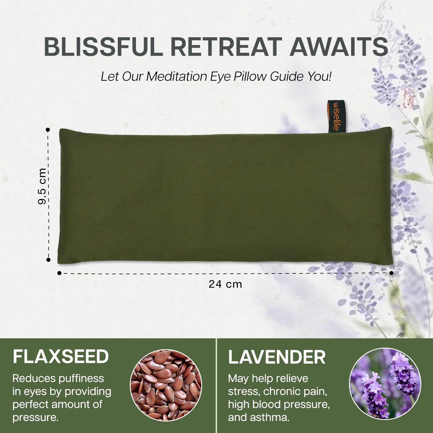 Wiselife Eye Pillow for Relaxation, 100% Cotton Linen, Small,Perfect for Sleeping, Yoga, Meditation | Gifts for Women, Birthday, Teachers | Olive Green