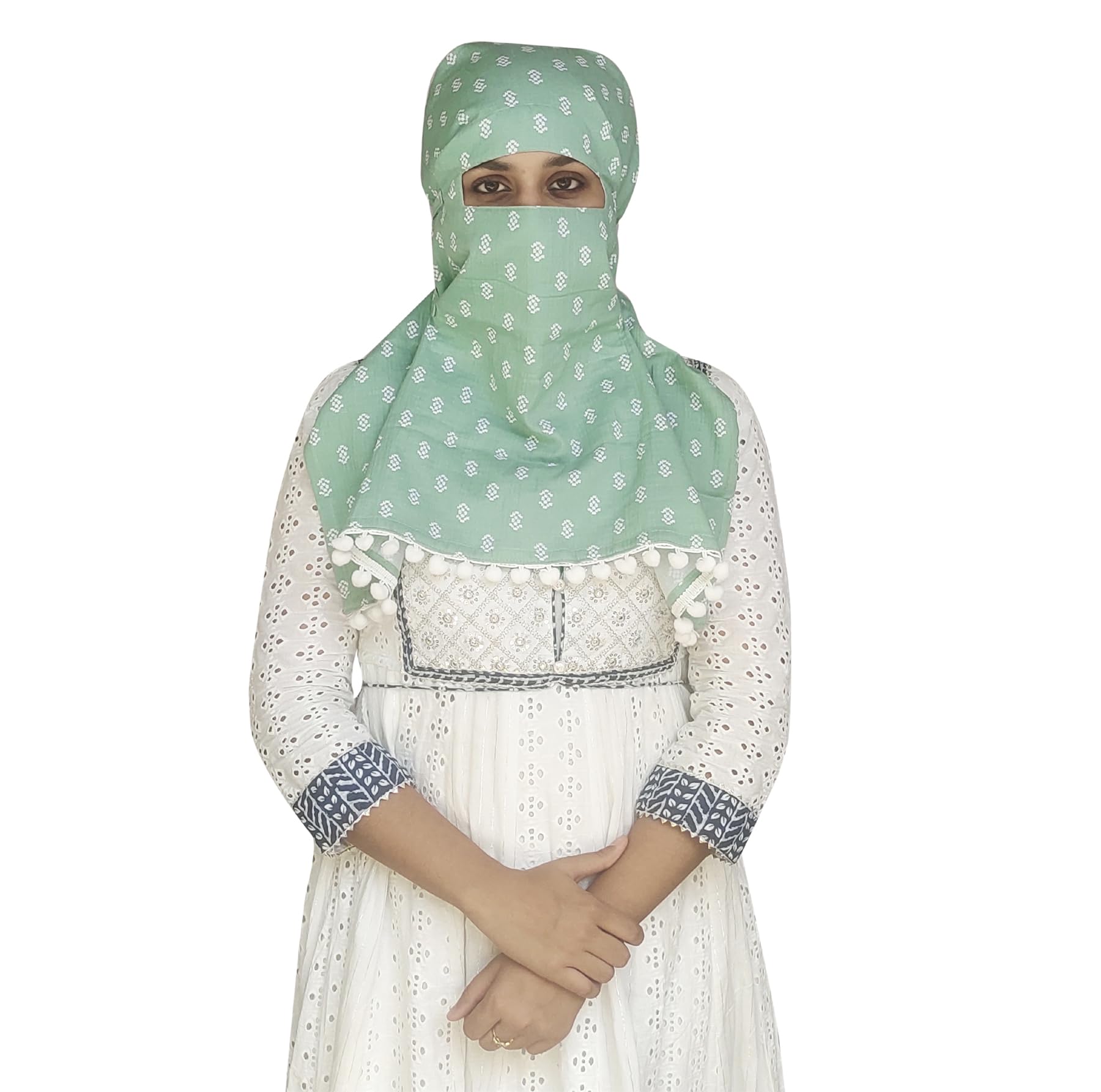 Switchon Female Cotton Innovative Scarf Hijab For Women With Closer 3 Inch Hook And Loop Tape For Size Adjustment For 12 Yrs And Above (Light_Green)