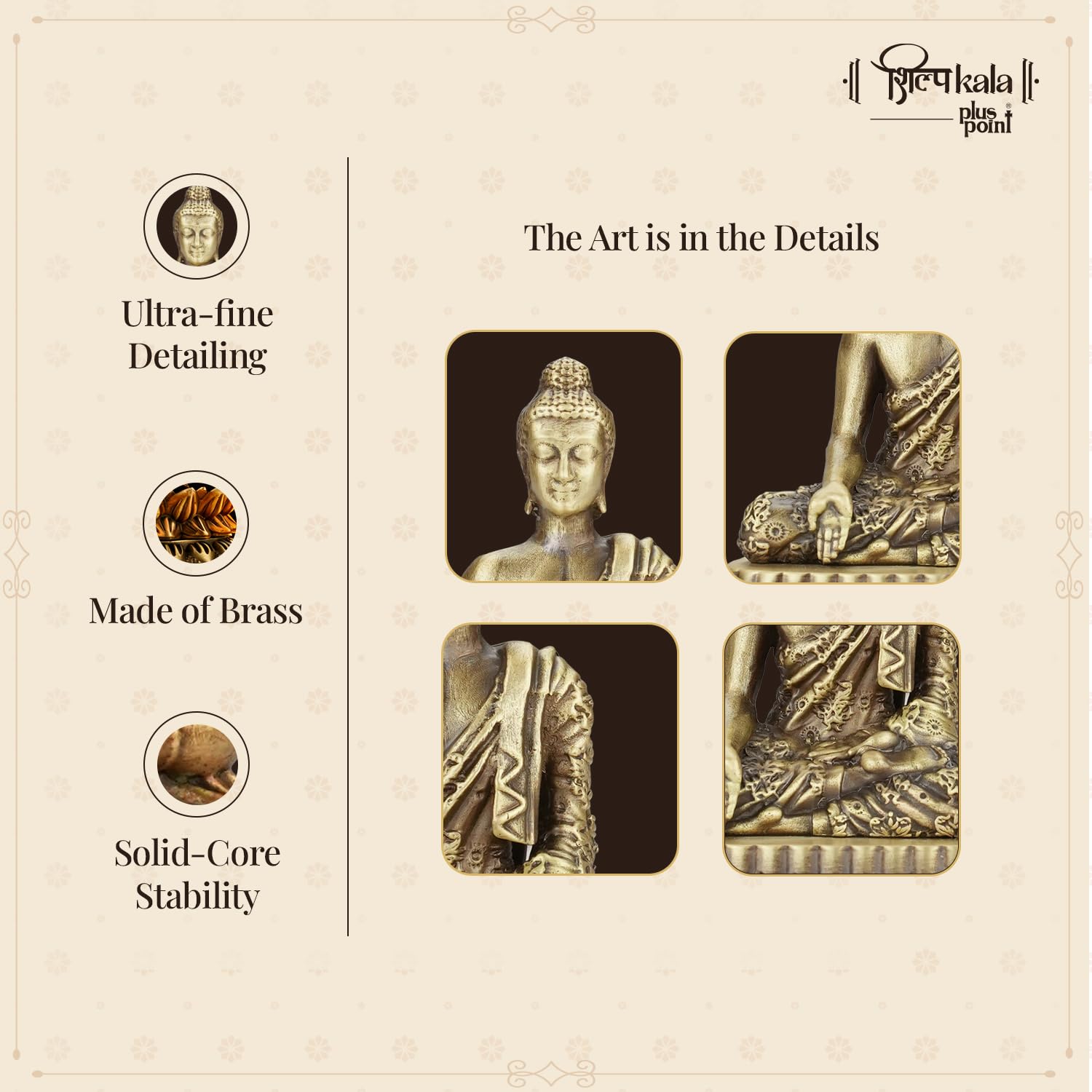 Shilpkala 2.7 Inch Brass Ultra Fine Gautam Buddha Idol for Home & Office, Pooja, Table Decor, Worship & Gift