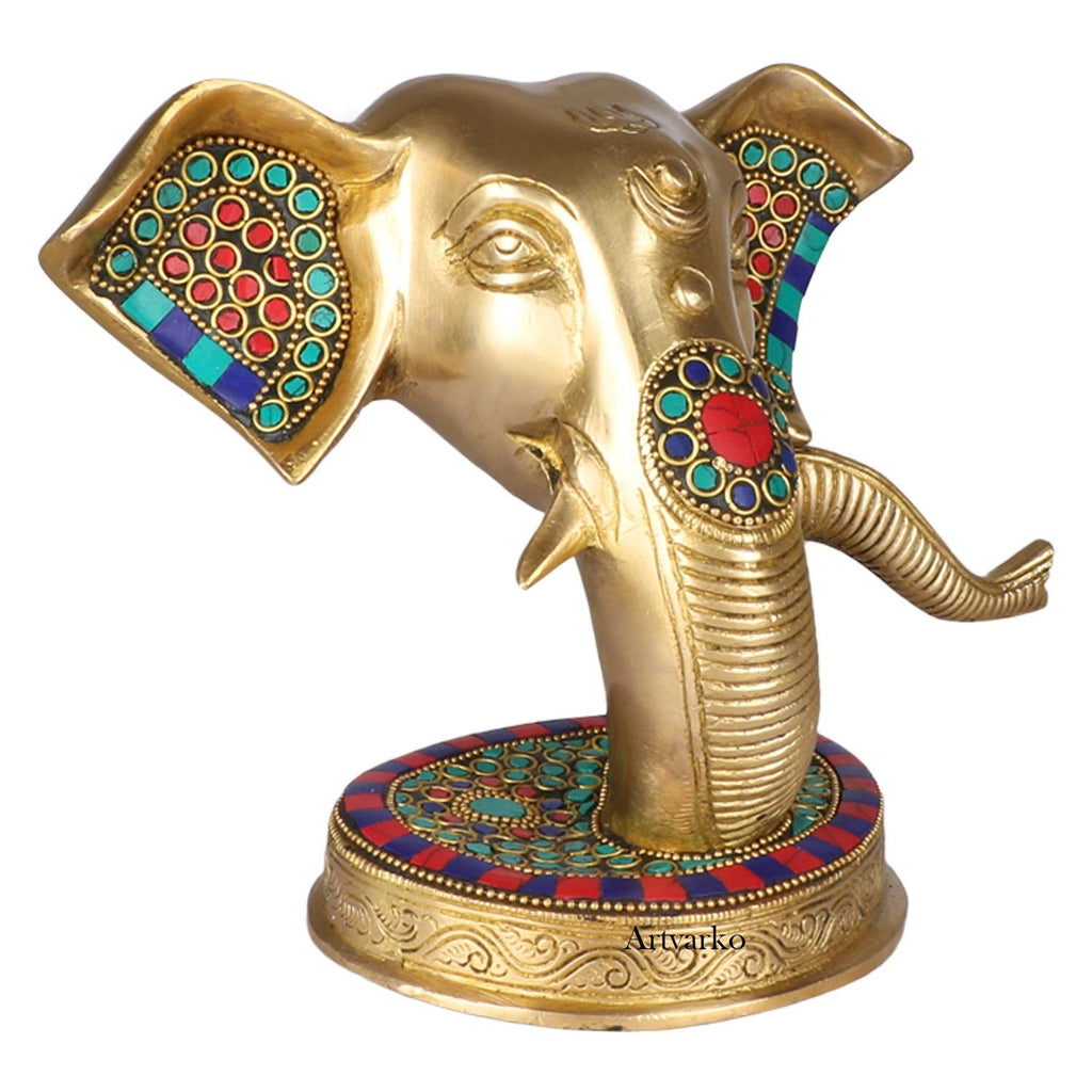 ARTVARKO Abstract Bhagwan Ganesh Trunk Big Brass Idol for Home Decor Office Diwali Gift Pooja Entrance Ganpati Murti 8 Inch