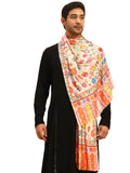 Pashmoda Men Royal Embers Fine Soft Bamboo Fibre Stole, Multicoloured Design, Evening Wrap, Luxury Pashmina Style Scarf, Wrap, Sustainable and Natural Fabric (Size 28x80, Cream colour) MISST33