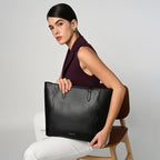Accessorize London Women's Black Wavy Stitch Tote | Tote bags for women office use | Work bag for woman stylish | Shoulder bag for ladies | Fits Upto 13.5 Laptop