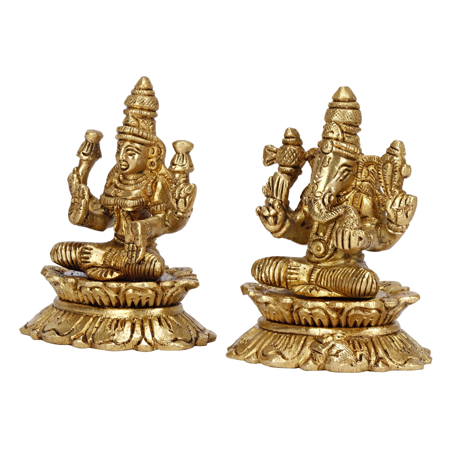 ARTVARKO Brass Lakshmi Ganesh Sitting on Lotus Luxmi Ganesha Statue Mangalkari Ganpati Laxmi Idol Murti for Puja Home Décor Showpiece Gift 3.25 Inch