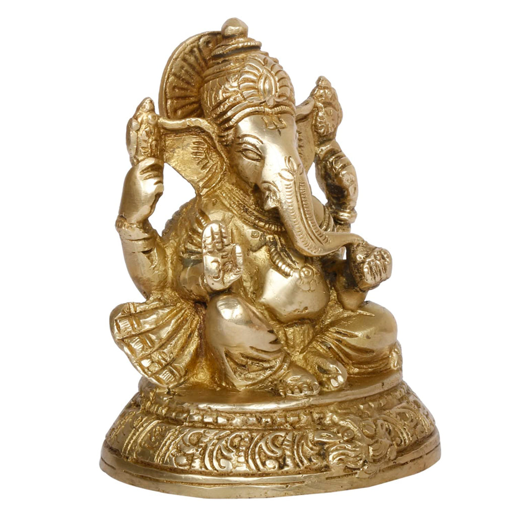 ARTVARKO Brass Lord Ganesha Murti in Blessing Posture Sitting with Modak Ganesh Bhagwan Idol Ganpati Metal Statue for Home Office Entrance Decor Pooja Marriage Gift Antique Gold 5 Inch