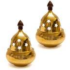 Brass Diya Pure Brass Traditional Oil Puja Lamp for Temple, Mandir, Festival Decoration, Home Decor & Diwali Gift (Star Dome, Set of 2)