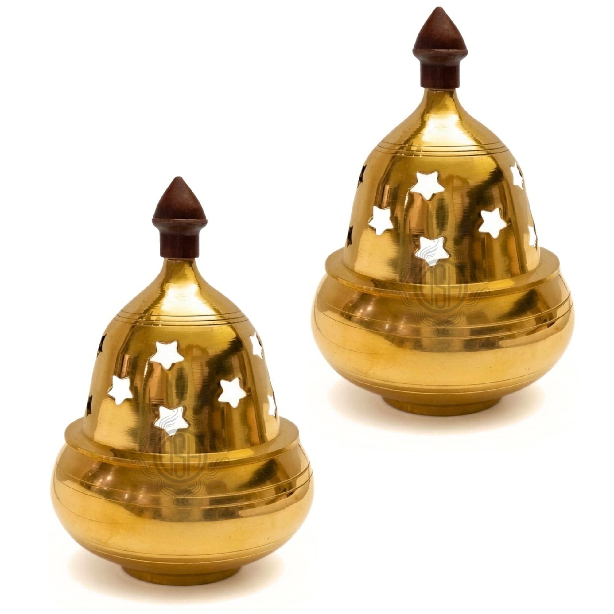 Brass Diya Pure Brass Traditional Oil Puja Lamp for Temple, Mandir, Festival Decoration, Home Decor & Diwali Gift (Star Dome, Set of 2)