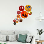Artvibes Indian Traditional Warli Tribal Folk Dance Art Round Shape MDF Wooden Wall Decor Items for Home | Art For Wall | Modern Decor Artwork | Wall Illustrations | Gift Items (WPS_126N), Set of 11