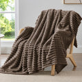 Rangrika.in Ultra Soft Bed Blanket, Premium Flannel Fleece Plush Throw, Ribbed Texture Mink Touch, Lightweight Warm Cozy AC & Mild Winter Use, Machine Washable (Brown, Double) Kafalo