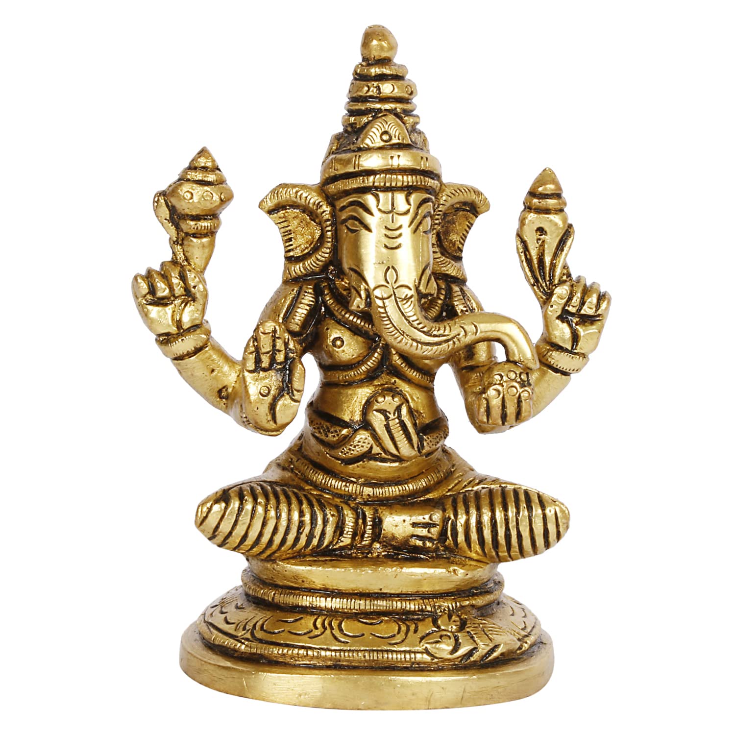 ARTVARKO Brass Lord Ganesha Sitting Statue Idol Ganesh Murti Home Decor for Puja Height 3.5 Inches
