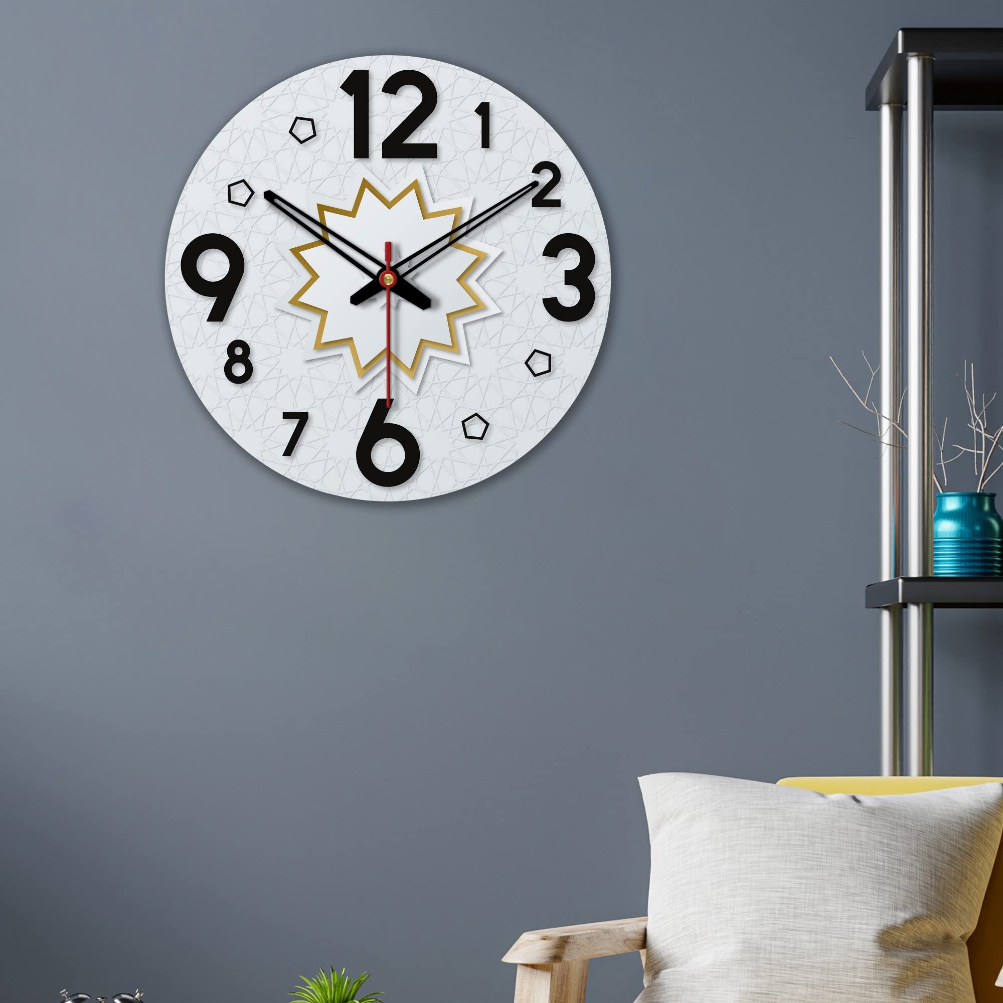 VIBECRAFTS Star Shape Pattern Wooden Wall Clock for Home Decor | Office | Livingroom, Bedroom | Cafe | Gifts (WWCVC1Pcs_15059)