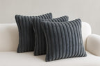 AWARD VELVETS Premium Faux Rabbit Fur Plush Luxury Soft Fluffy Striped Decorative Throw Pillow/Cushion Covers for Sofa, Couch, Living Room - (Dark Grey, 16 x 16 inch) Set of 1
