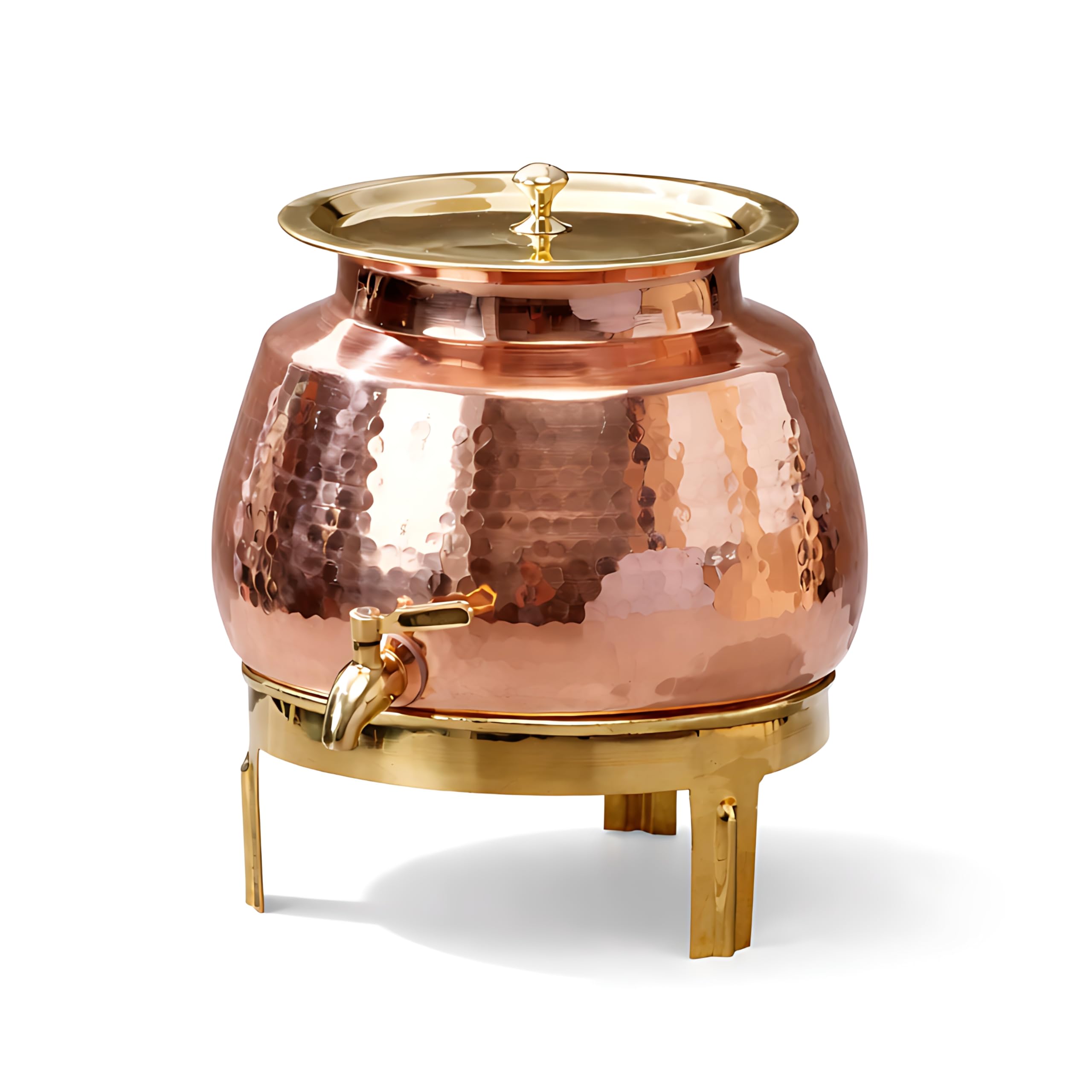 P•TAL Copper Water Dispenser Set with Gift Box | 100% Pure Copper Pot/Matka with Prefitted Leakproof Brass Tap, Lid and Stand (5L)