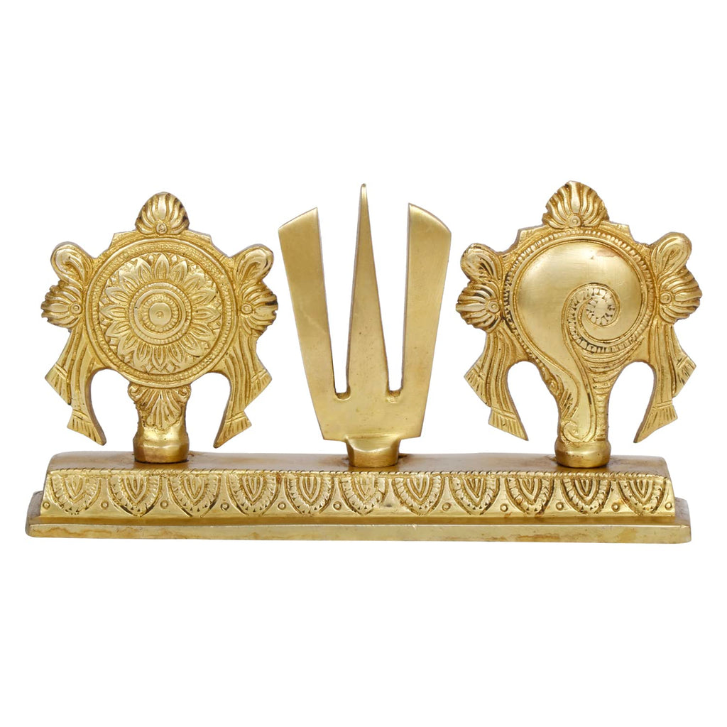 ARTVARKO Brass Shankh Chakra Namah Showpiece | Shri Tirupati Balaji Shankha Chakra Tilak | Padmanabha Swami | Lord Vishnu |Brass Home Decor |