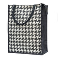 JUTEKA White Houndstooth Printed Jute Lunch Bag, Grocery Tote, Hand Bag, Picnic Bag for Men, Women, Girls, Kids with Zip