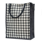 JUTEKA White Houndstooth Printed Jute Lunch Bag, Grocery Tote, Hand Bag, Picnic Bag for Men, Women, Girls, Kids with Zip