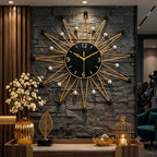 Mahira Artefacts Modern Sunburst Metal Wall Clock Black and Gold Decor