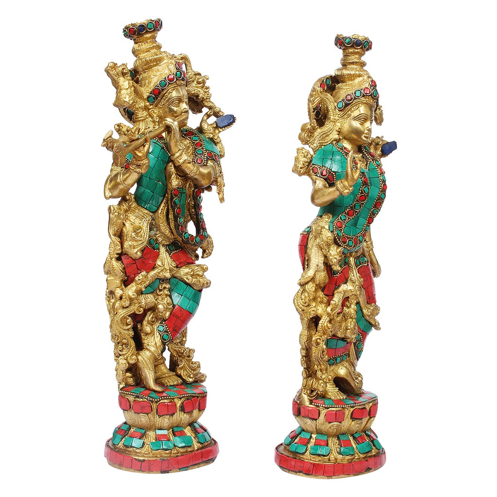 Svarup Brass Radha Krishna Murti Big Size Idol for Gift Height 14 Inch Weight 7.2 Kg Multicolor
