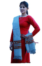 HImalayanKraft Hand Woven Kullu Handloom Woolen Shawl Grey Colored with Beautiful Kullu Weaving Designed for Women and Girls.