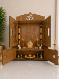EXPRO Wooden Pooja Mandir with KANHAJI Cut Decorative with Door Engineered Wood Home Temple