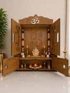 EXPRO Wooden Pooja Mandir with KANHAJI Cut Decorative with Door Engineered Wood Home Temple
