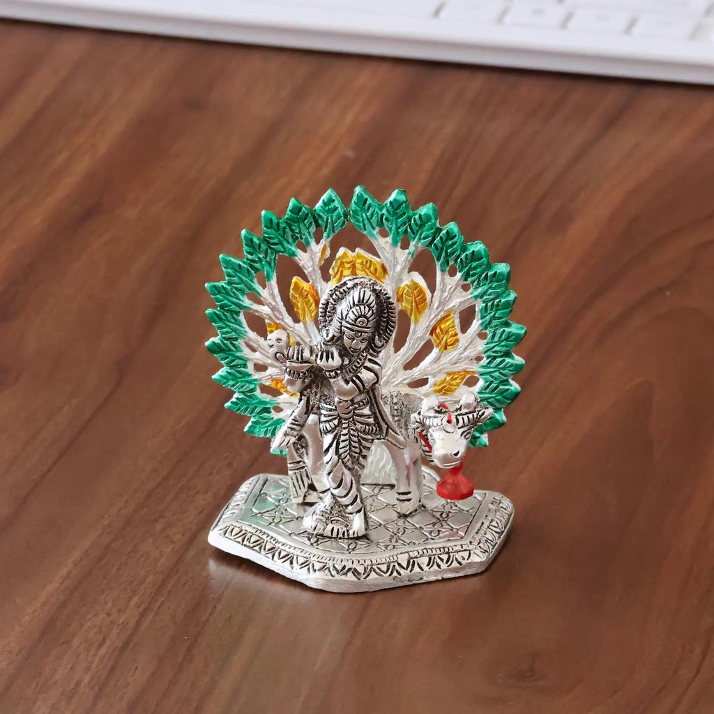 KridayKraft Elegant Cowkrishna Murti – Divine Lord Krishna Idol for Home & Office Décor, Intricately Designed Pooja Statue & Spiritual Showpiece for Living Room, Bedroom, Temple (Silver)