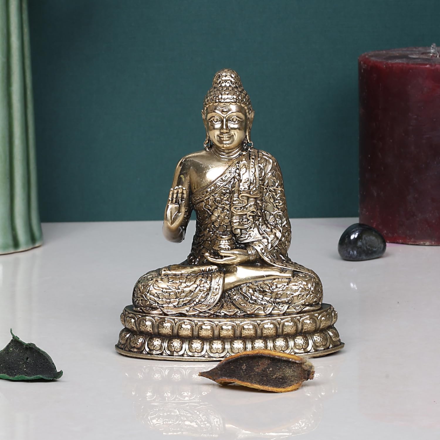 SVARUP Brass Superfine Buddha Statue Buddhist Figurine, Buddhism Decor, Feng Shui Home Décor Showpiece Height 4 Inch