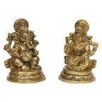 ARTVARKO Brass Laxmi Ganesha Idol Lakshmi Ganesh Murti Statue Pooja Gift and Home Décor 3.25 Inch Gold.