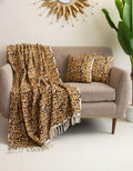 DMAASA Cotton Sofa Throw Blanket with 2 pcs Cushion Covers Lightweight Decorative Couch & Bed Bagru Print Throws (Pack of 3, Leopard Print) Kafalo