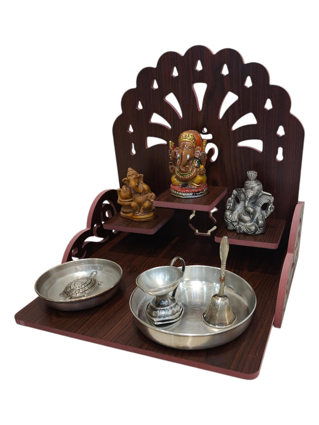 FIRKIRI Fully Handmade Beautiful Wooden Home and Office Temple/Pooja Mandir (Multi., 28 X 26.5 X 28 Cm) (1)