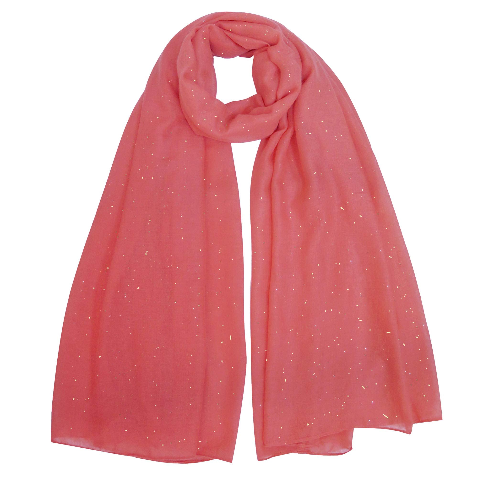 Lina & Lily Solid Shimmer Sparkle Glitters Sheer Maxi Shawl Head Scarf Hijab (#28 CORAL)